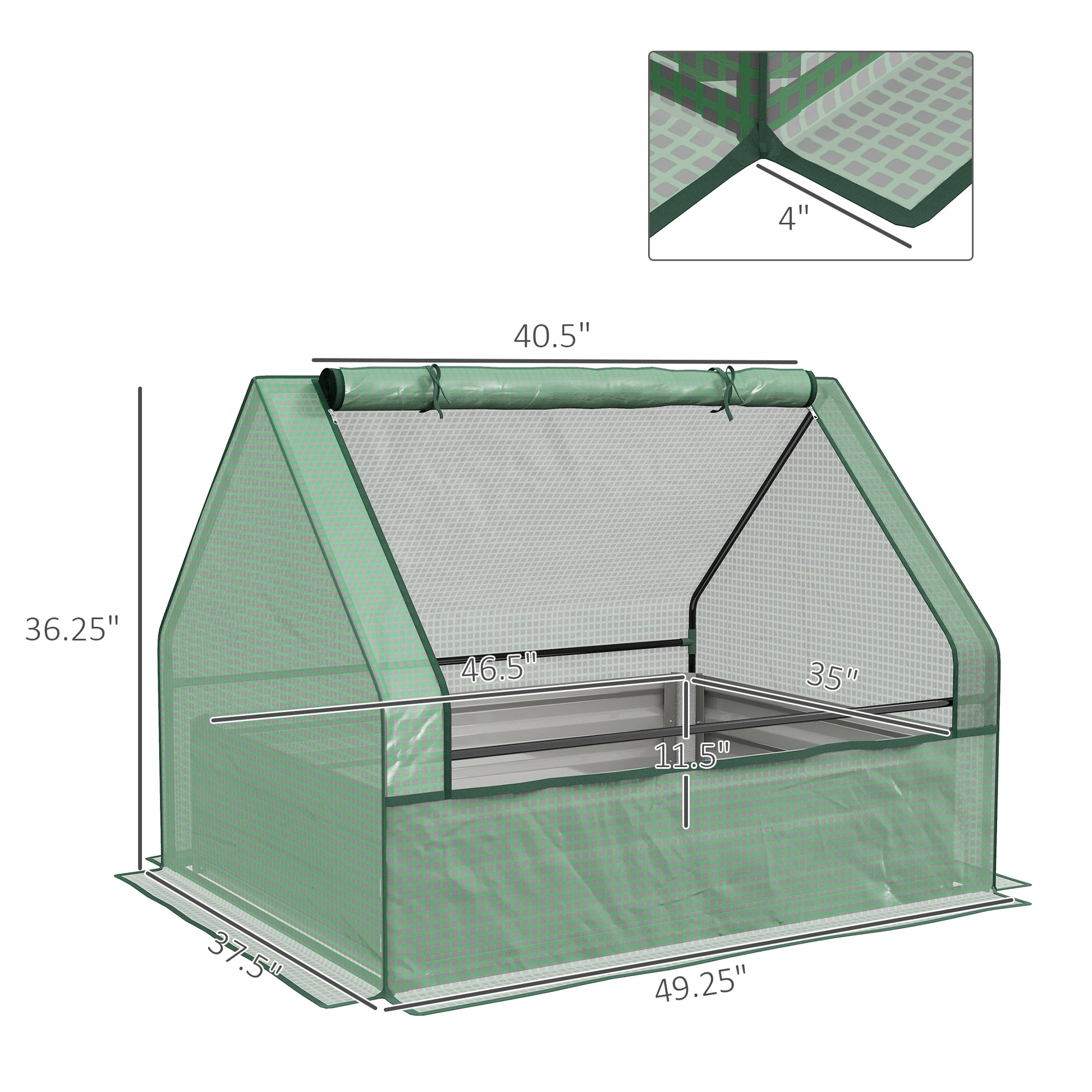 Outsunny Raised Garden Bed with Mini Greenhouse green-steel