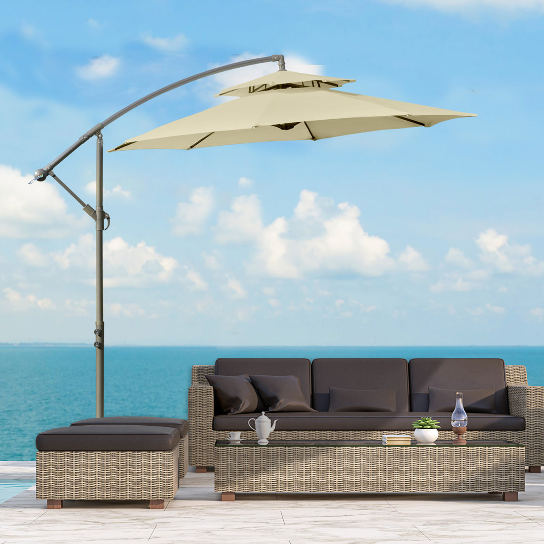 Outsunny 9' 2 Tier Cantilever Umbrella with Crank