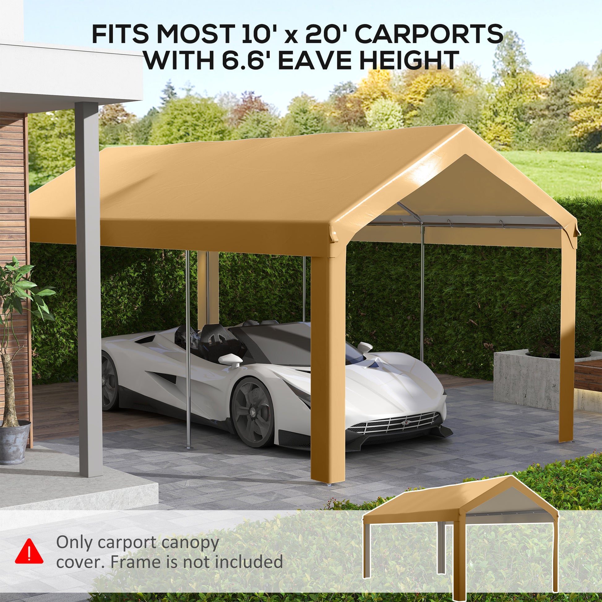 Outsunny 10' x 20' Carport Replacement Top Canopy beige-polyethylene