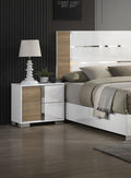 Contemporary White and Natural Color 1pc Nightstand UV white-white-2 drawers-bedroom-bedside