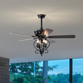 52 inch 4 Lights Ceiling Fan with 5 Wood Blades, Two matte black-traditional-wood-metal