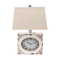 Clock Design Metal Table Lamp with Tapered Shade,White white-fabric+metal