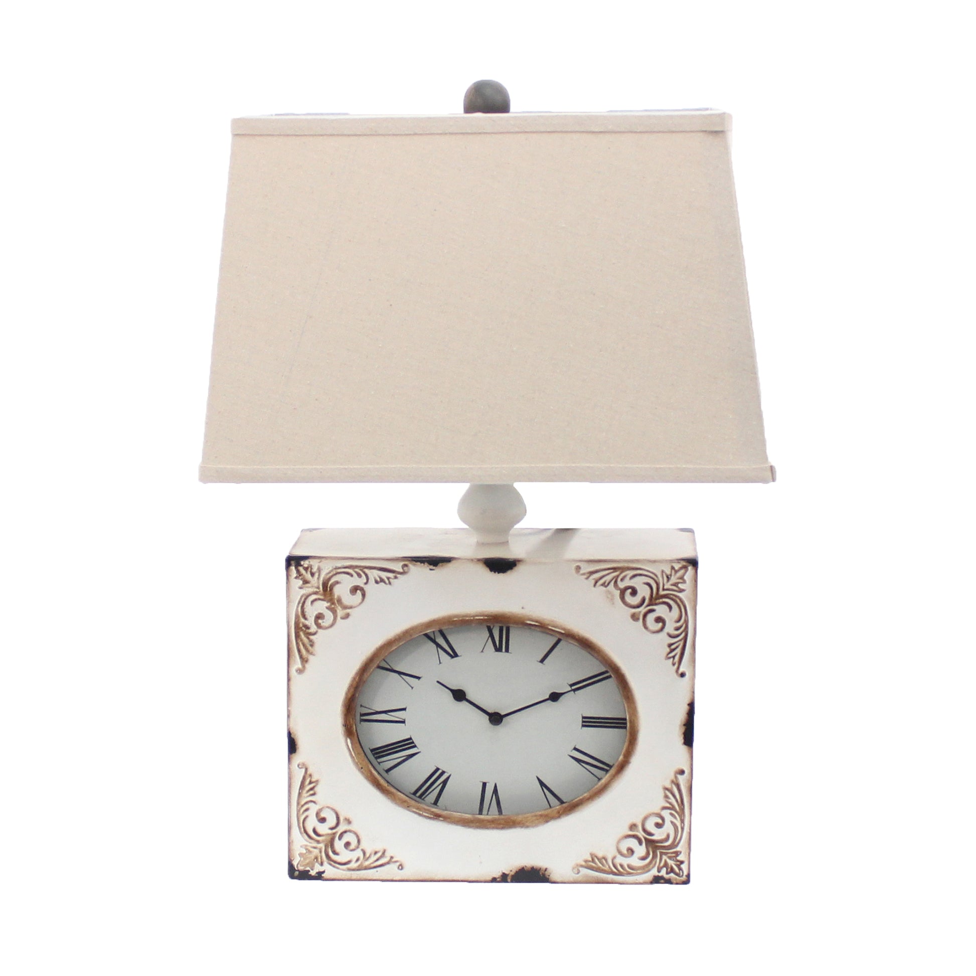 Clock Design Metal Table Lamp with Tapered Shade,White white-fabric+metal