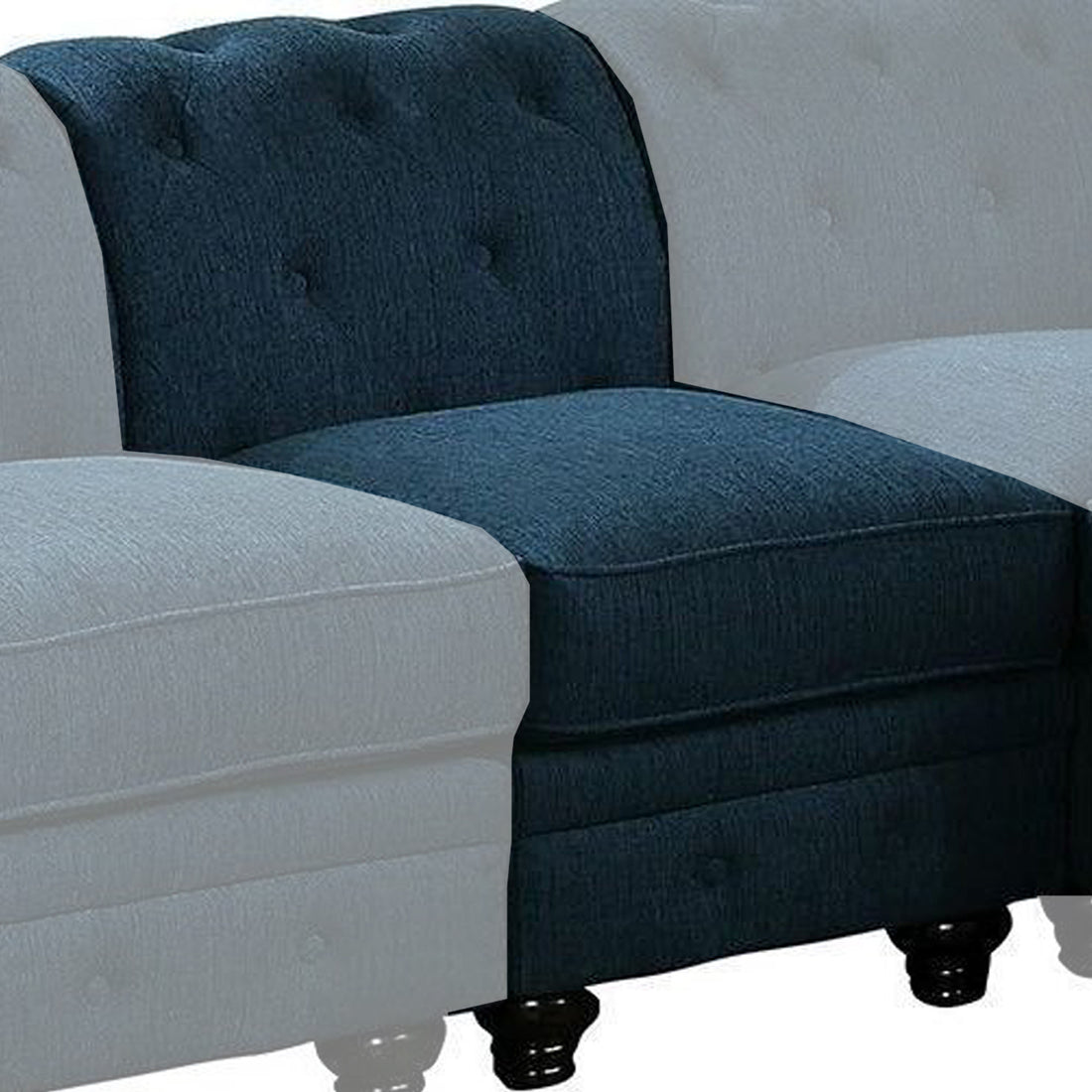 36 Inch Armless Chair, Button Tufted Back, Blue