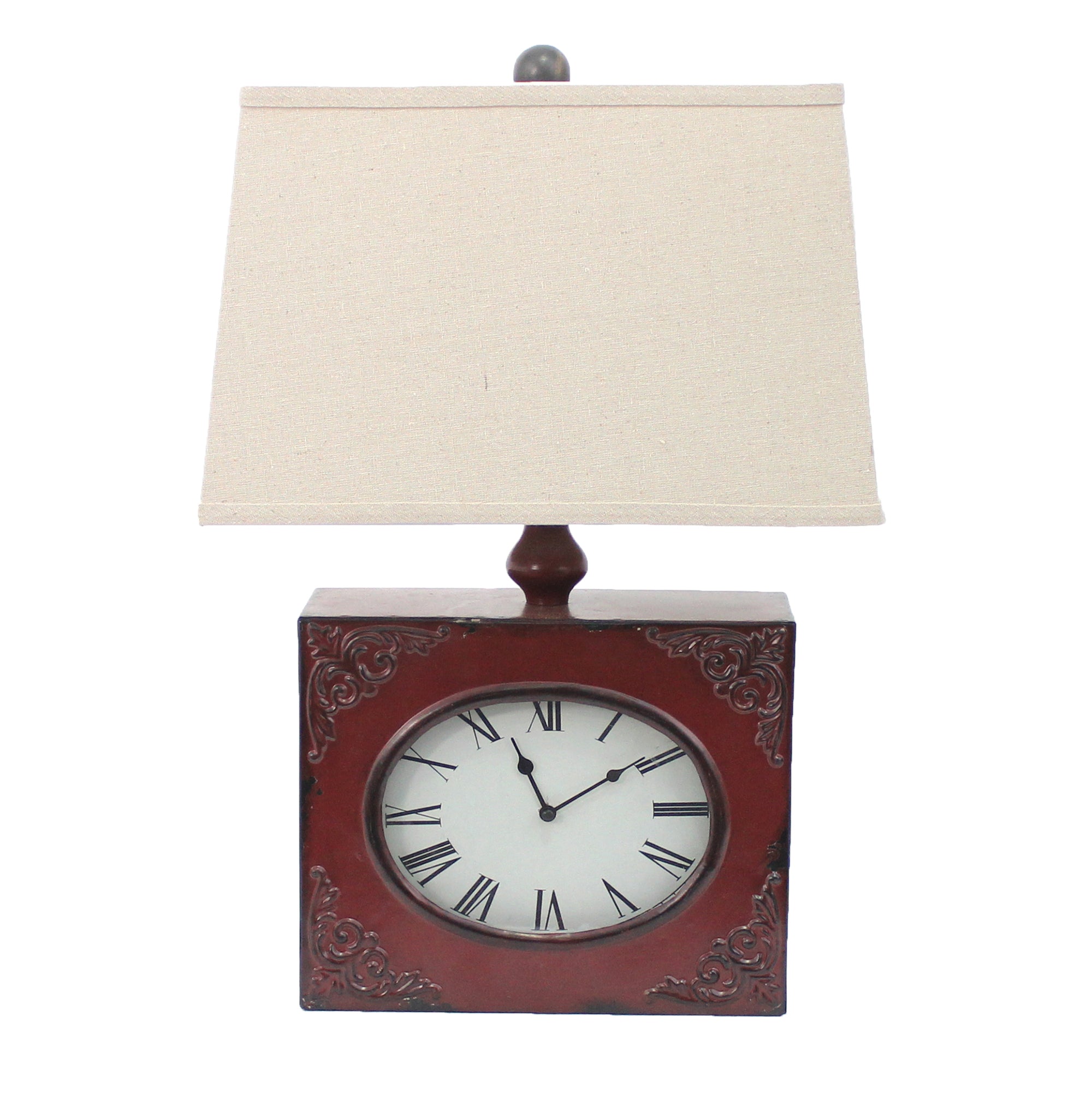 Clock Design Metal Table Lamp with Tapered Shade, Red red-fabric+metal