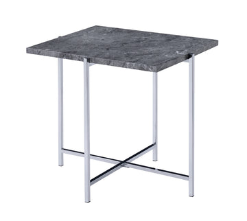 Contemporary Marble Top End Table with Trestle