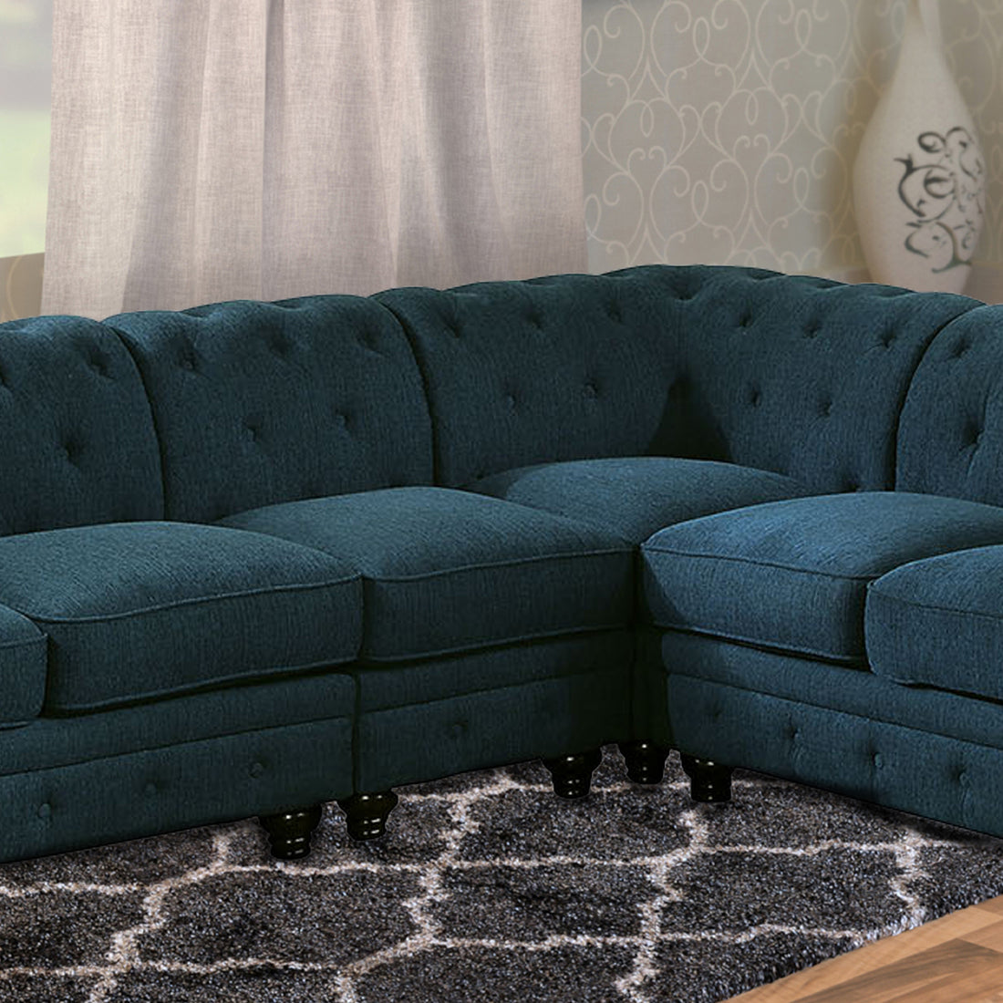 36 Inch Armless Chair, Button Tufted Back, Blue