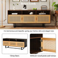 Retro Rattan TV Stand 3 door Media Console with walnut-mdf