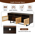 Retro Rattan TV Stand 3 door Media Console with walnut-mdf