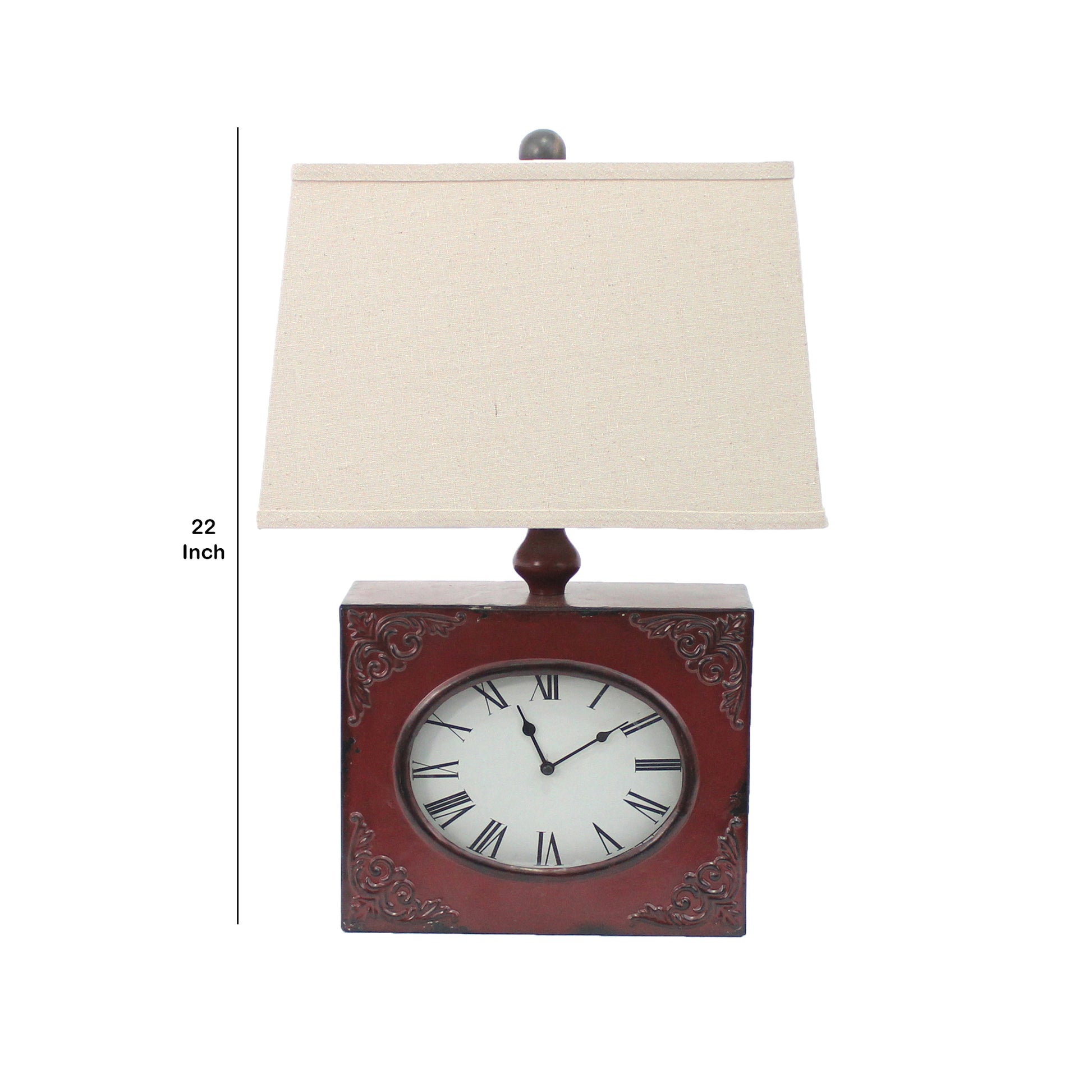 Clock Design Metal Table Lamp with Tapered Shade, Red red-fabric+metal