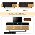 Retro Rattan TV Stand 3 door Media Console with walnut-mdf