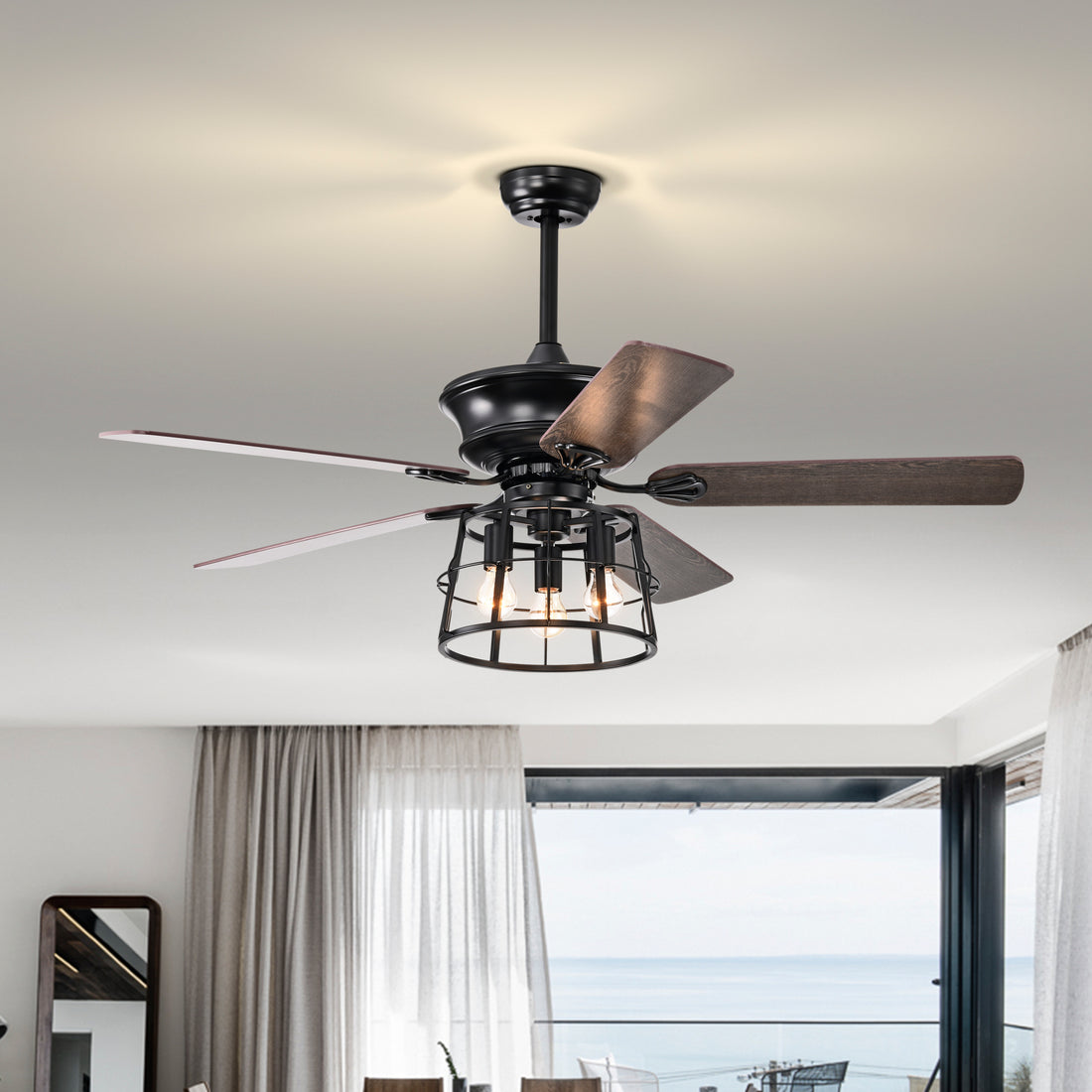 52'' Farmhouse Ceiling Fan With Lights, 52 Inch -