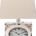 Clock Design Metal Table Lamp with Tapered Shade,White white-fabric+metal