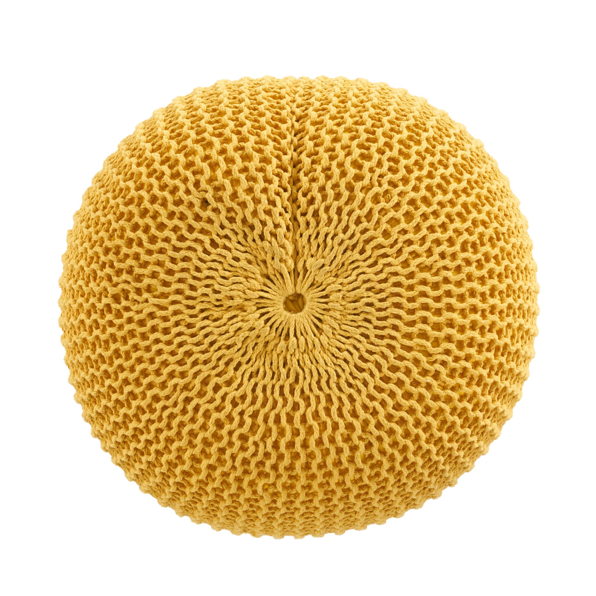 Bordeaux Knitted Cotton Round Pouf, Yellow yellow-cotton