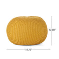 Bordeaux Knitted Cotton Round Pouf, Yellow yellow-cotton