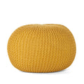 Bordeaux Knitted Cotton Round Pouf, Yellow yellow-cotton