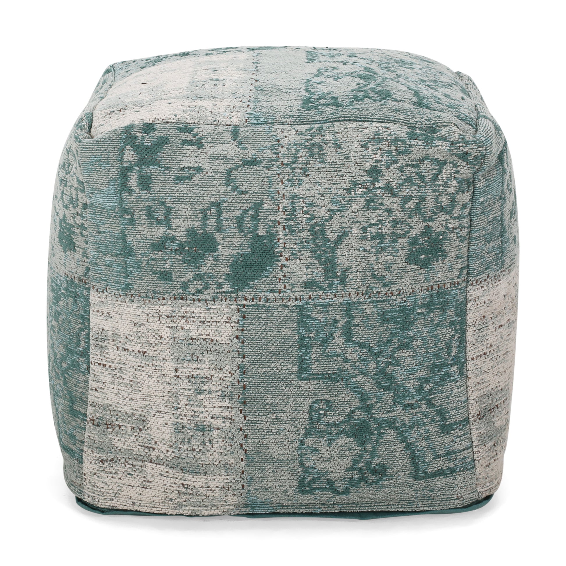 Ocean Square Pouf, Teal and Beige