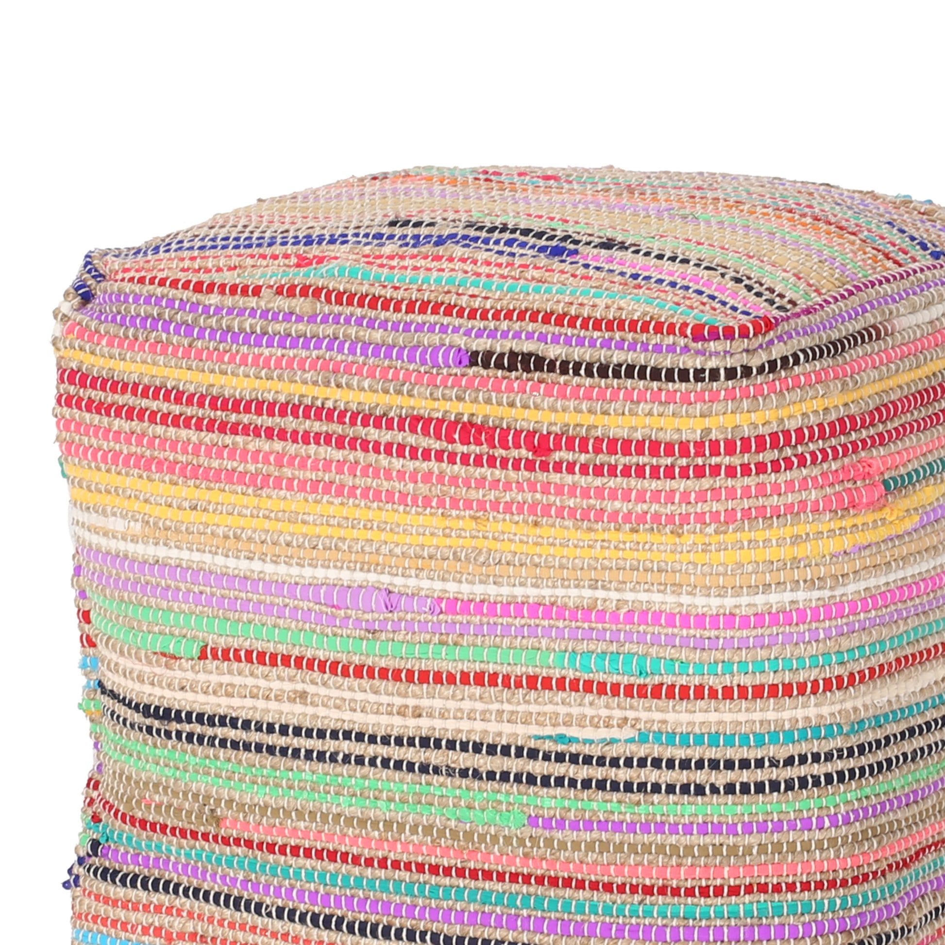 Chi Handcrafted Jute Square Pouf, Multicolor