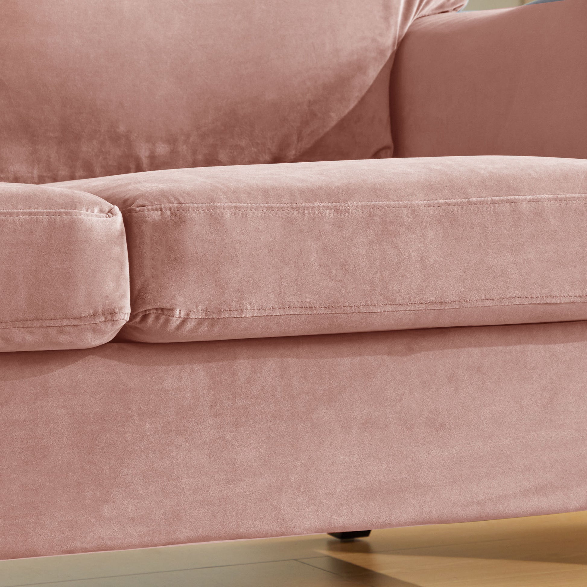 3 Seater Sofa Velvet Couches for Living Room, Sofas pink-metal-pillow back-pine-foam-velvet-3 seat