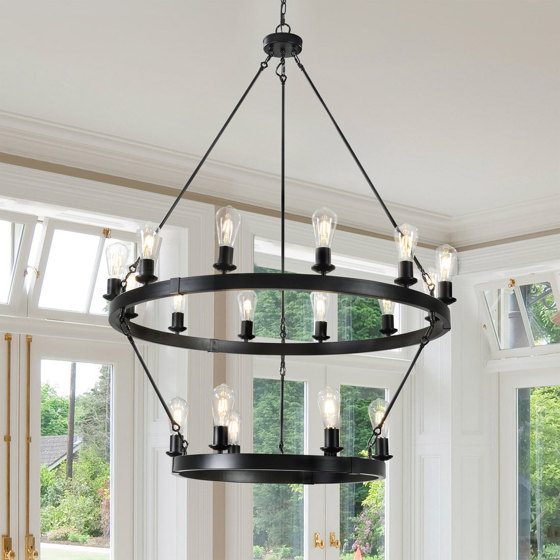 Retro style Large 2 Tier circular ceiling Ironwork black-retro-iron