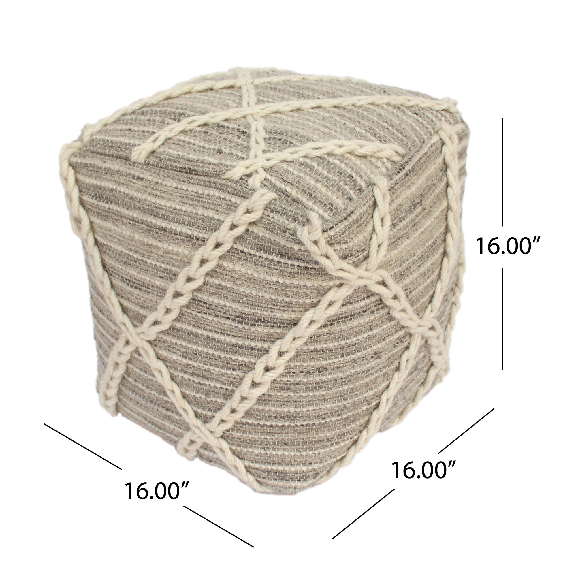 Rope Square Pouf, Gray and Ivory