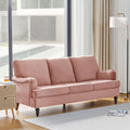 3 Seater Sofa Velvet Couches for Living Room, Sofas pink-metal-pillow back-pine-foam-velvet-3 seat