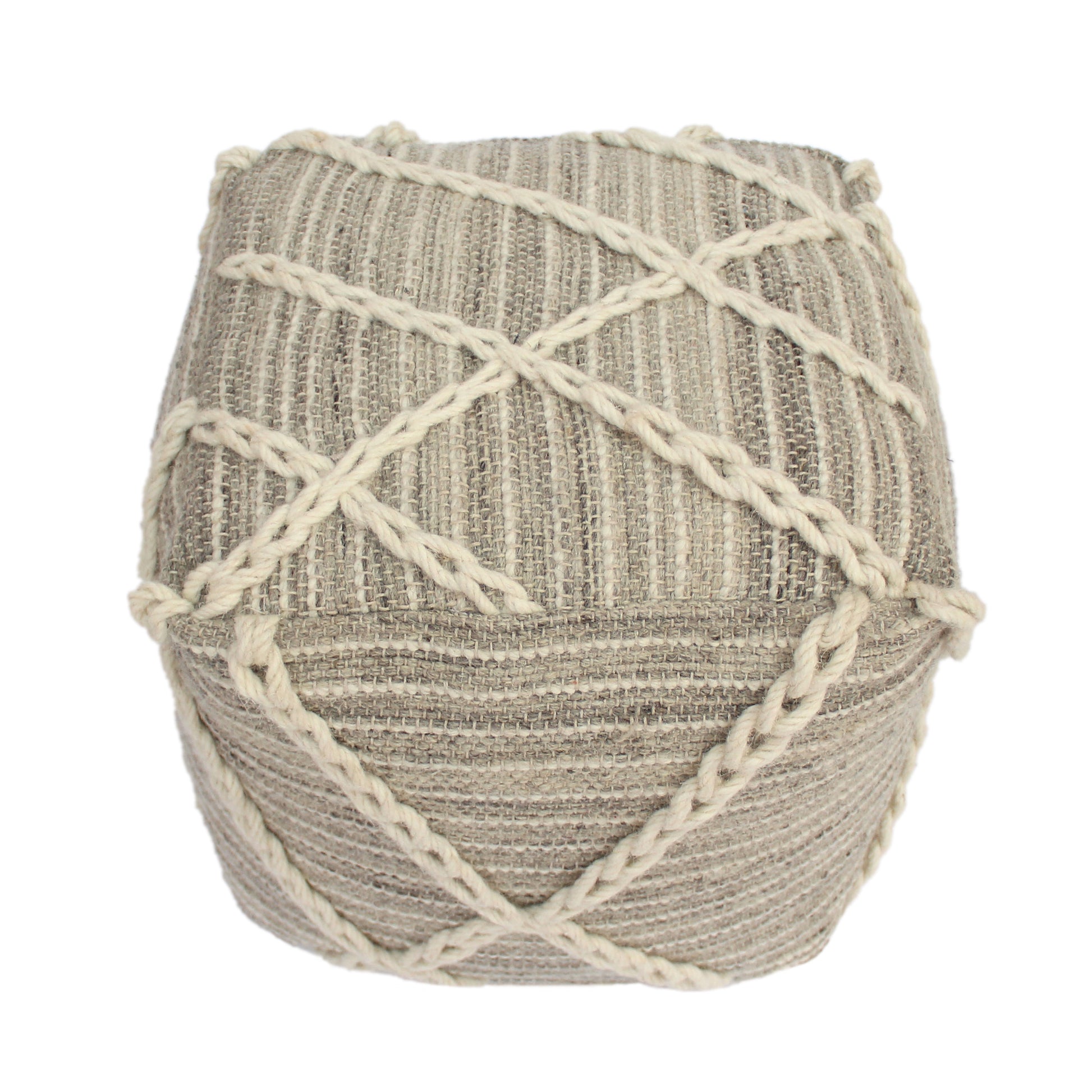 Rope Square Pouf, Gray and Ivory