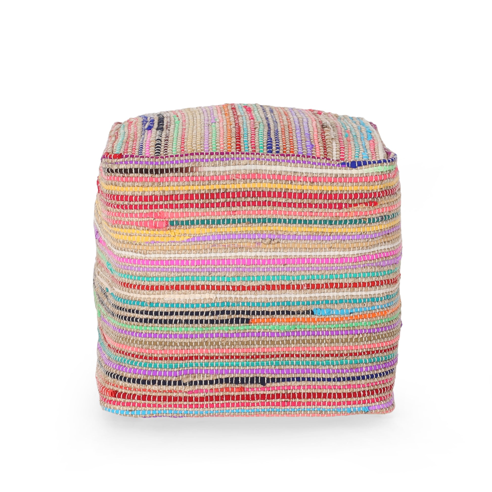 Chi Handcrafted Jute Square Pouf, Multicolor