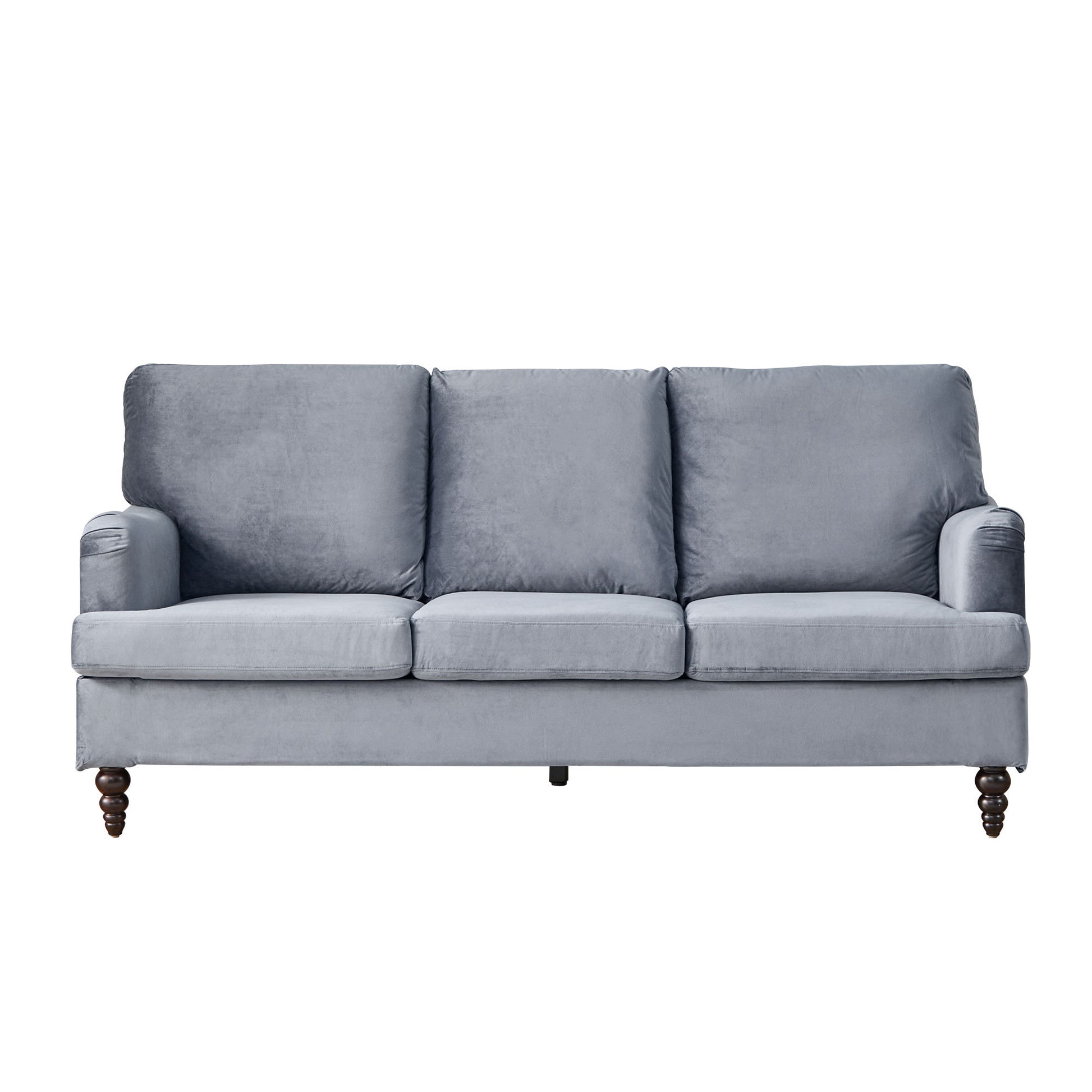 3 Seater Sofa Velvet Couches for Living Room, Sofas grey-metal-pillow back-pine-foam-velvet-3 seat