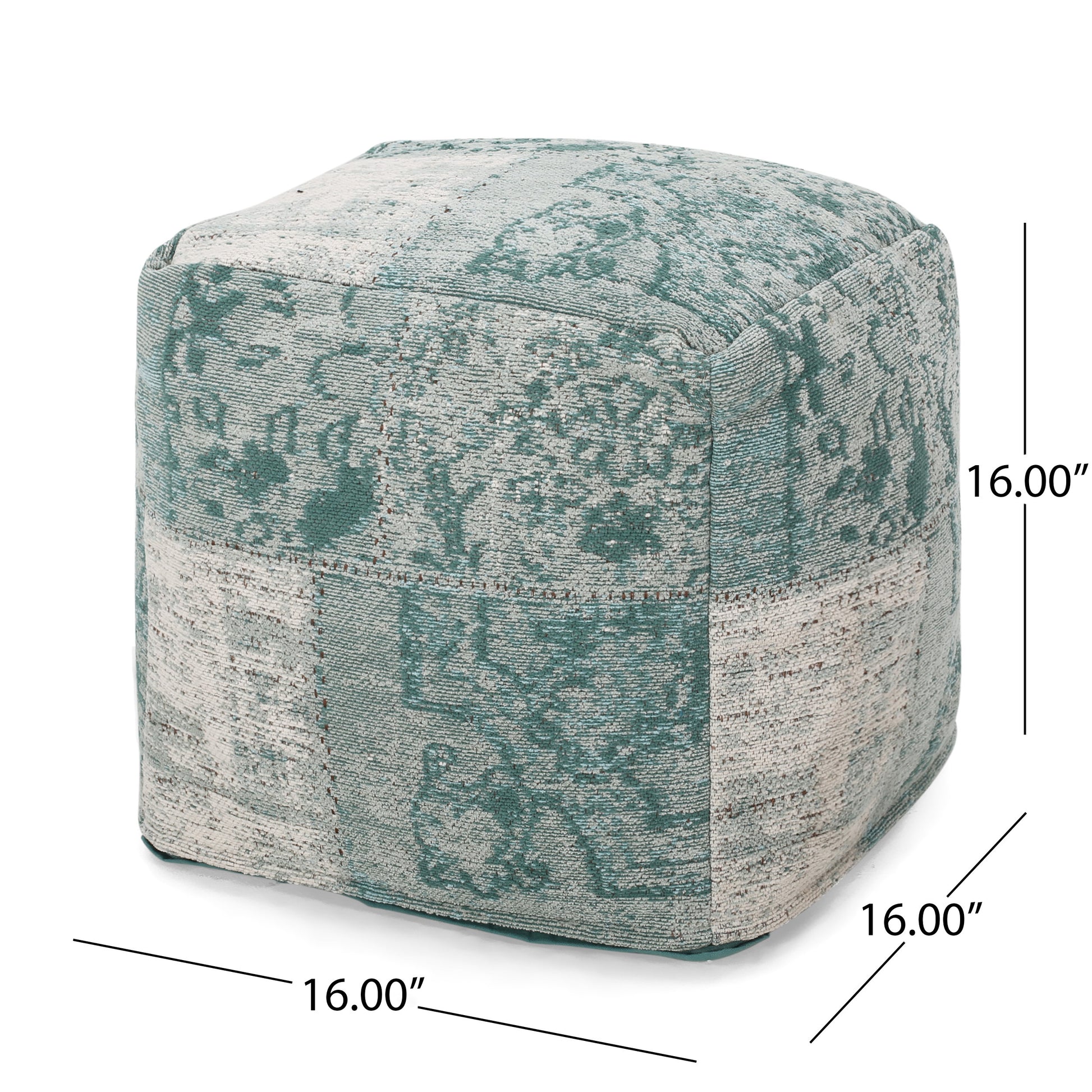 Ocean Square Pouf, Teal and Beige