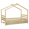 Twin Size House shaped Bed with Trundle,Natural twin-natural-wood-bedroom-american