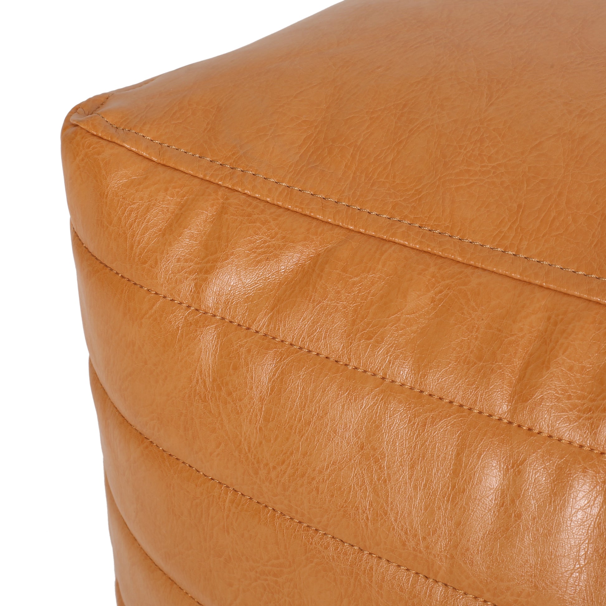 Candy Contemporary Faux Leather Suqare Pouf, Caramel caramel-faux leather