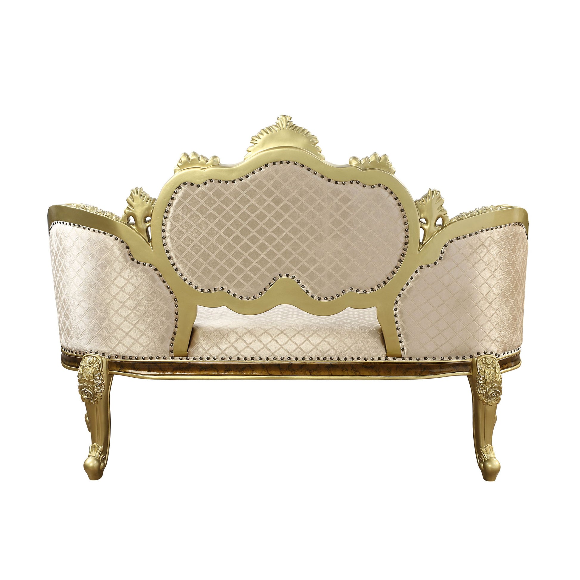 Acme Desiderius Bench, Beige Fabric, Antique Gold