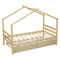 Twin Size House shaped Bed with Trundle,Natural twin-natural-wood-bedroom-american