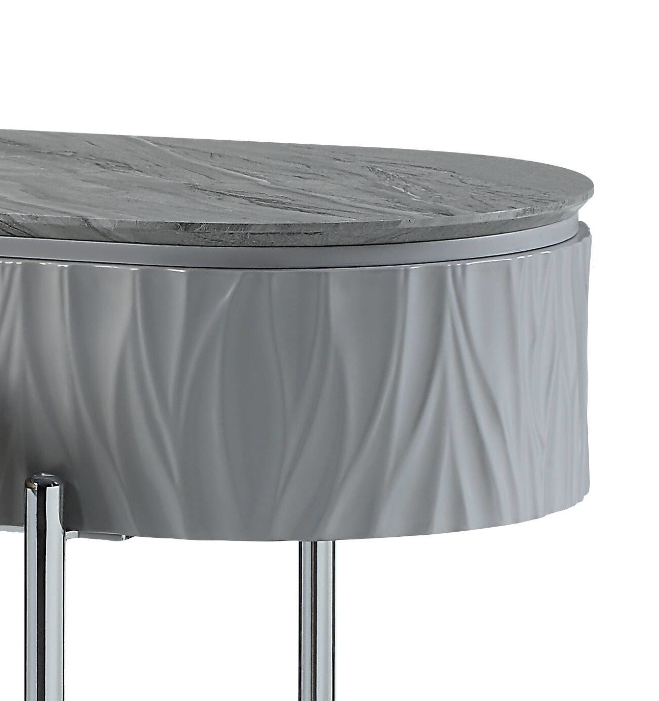 Acme Yukino Sofa Table, Gray High Gloss & Chrome