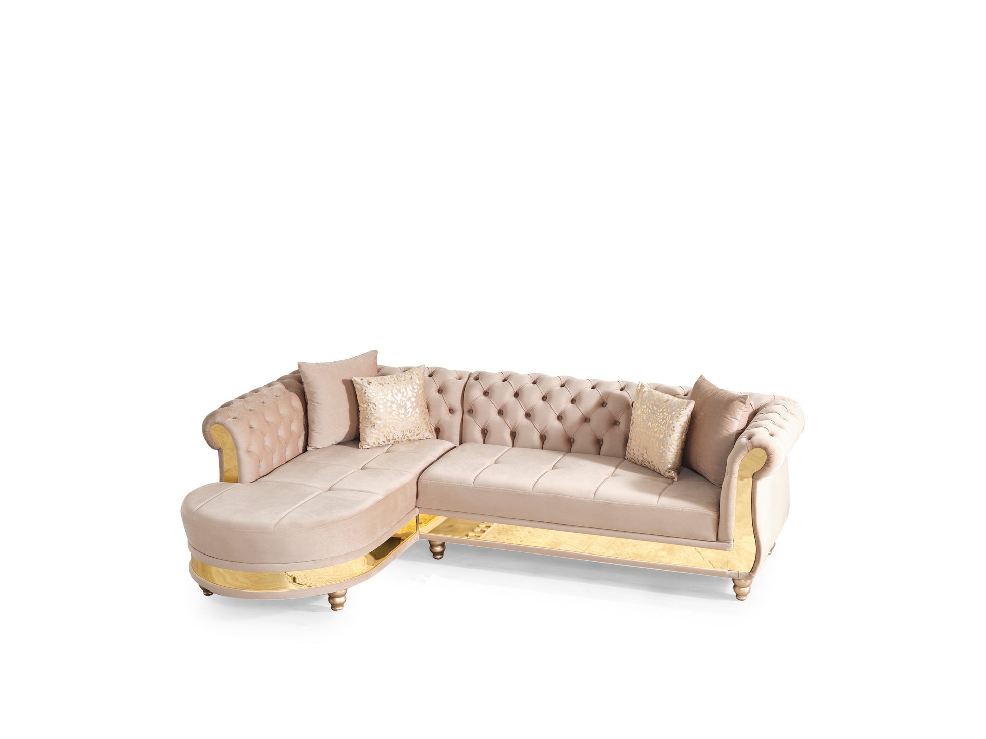 Julia Gold Detailed Tufted Upholstery Sectional made taupe-velvet-wood-primary living