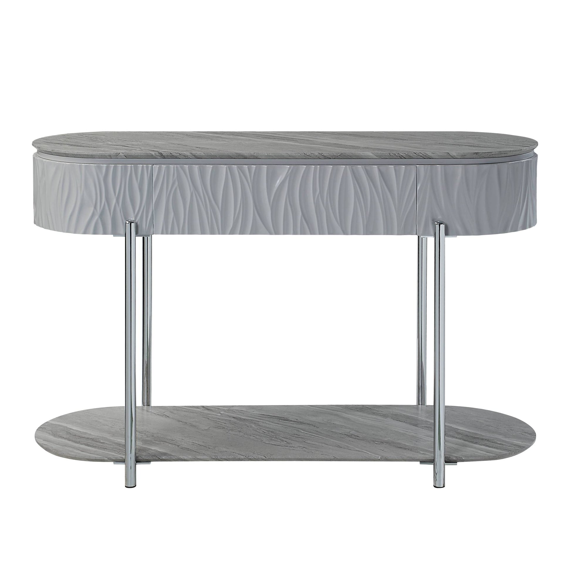 Acme Yukino Sofa Table, Gray High Gloss & Chrome