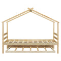 Twin Size House shaped Bed with Trundle,Natural twin-natural-wood-bedroom-american