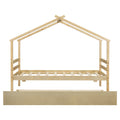 Twin Size House shaped Bed with Trundle,Natural twin-natural-wood-bedroom-american