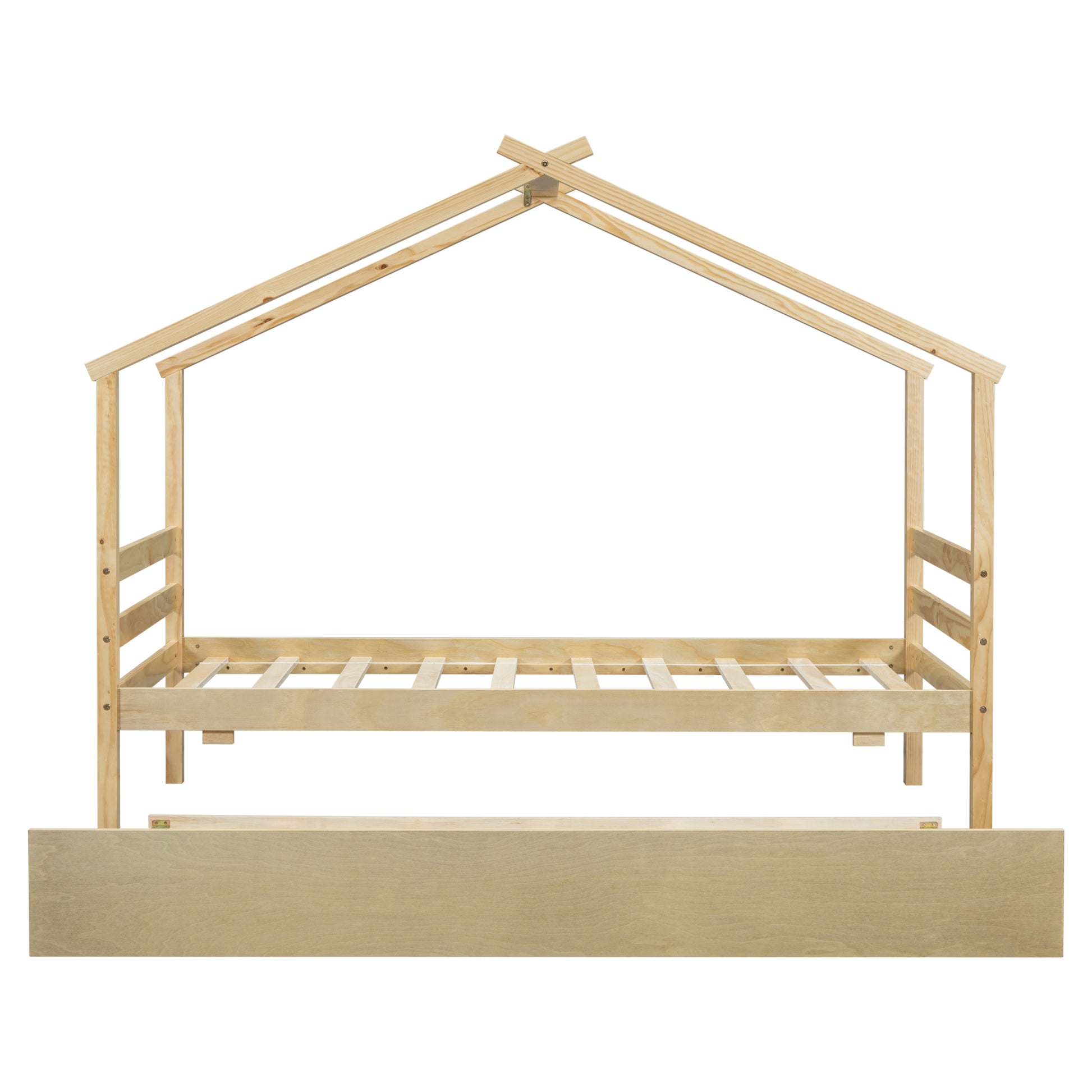 Twin Size House shaped Bed with Trundle,Natural twin-natural-wood-bedroom-american