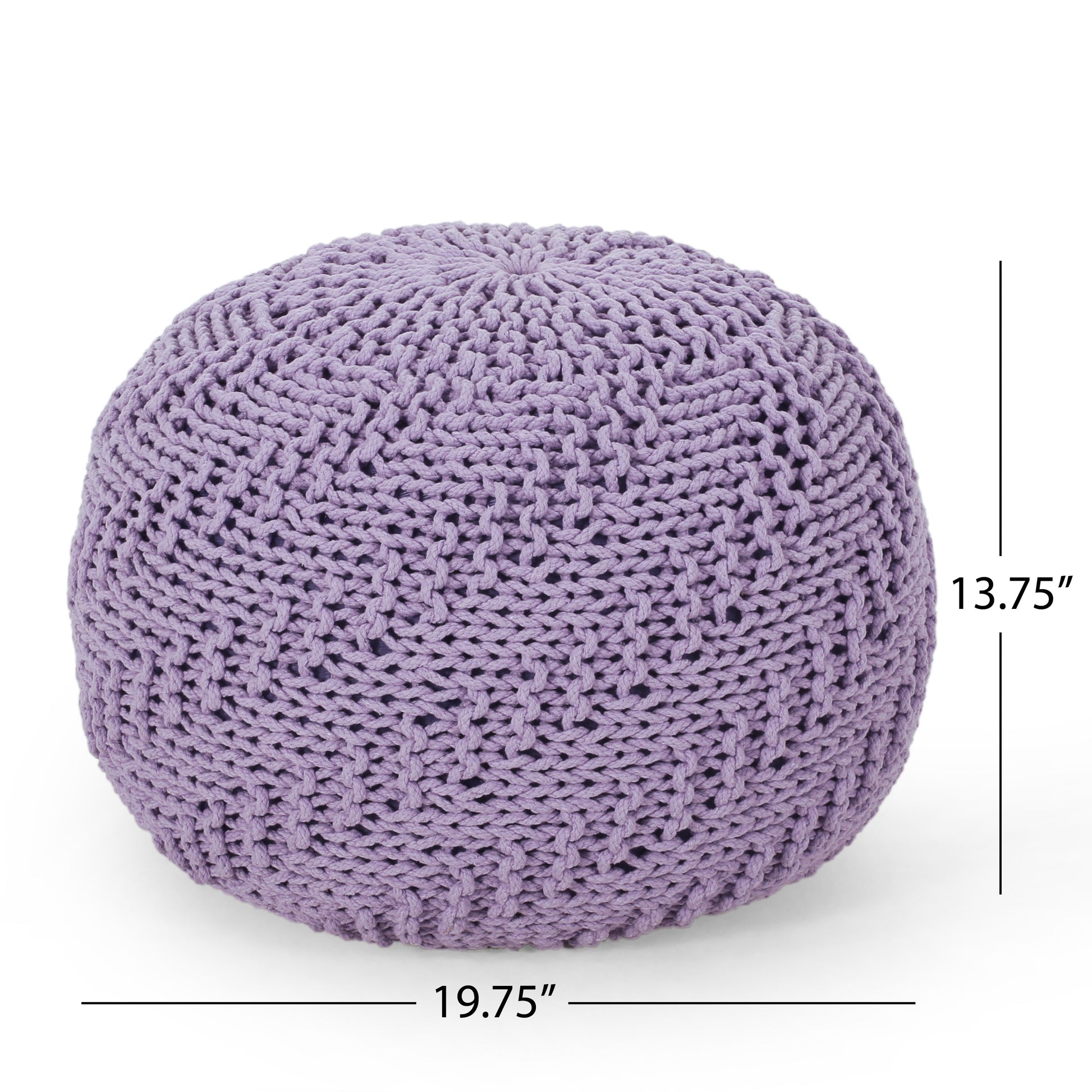 Bordeaux Knitted Cotton Round Pouf, Lavender lavender-cotton