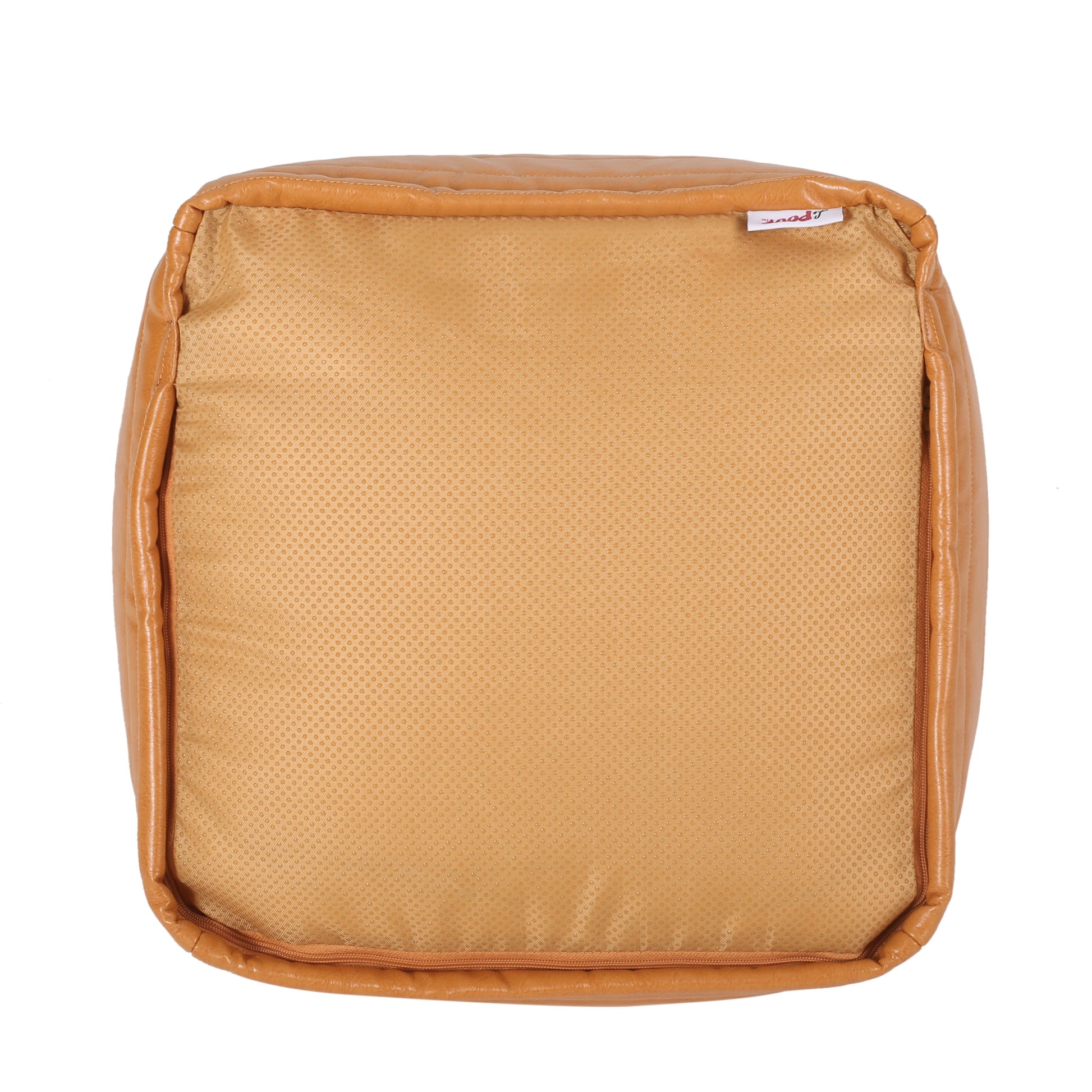 Candy Contemporary Faux Leather Suqare Pouf, Caramel caramel-faux leather