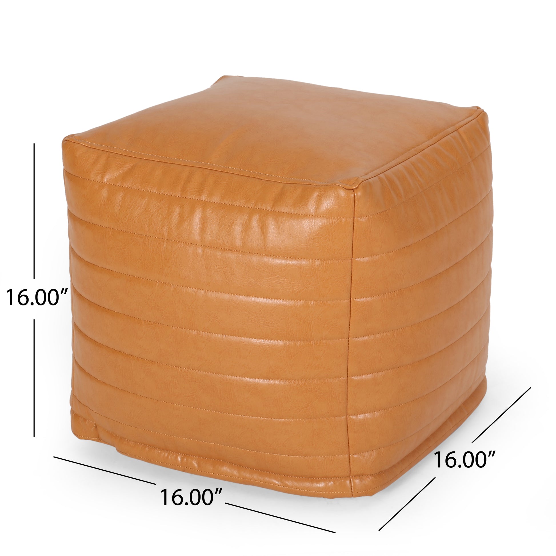 Candy Contemporary Faux Leather Suqare Pouf, Caramel caramel-faux leather