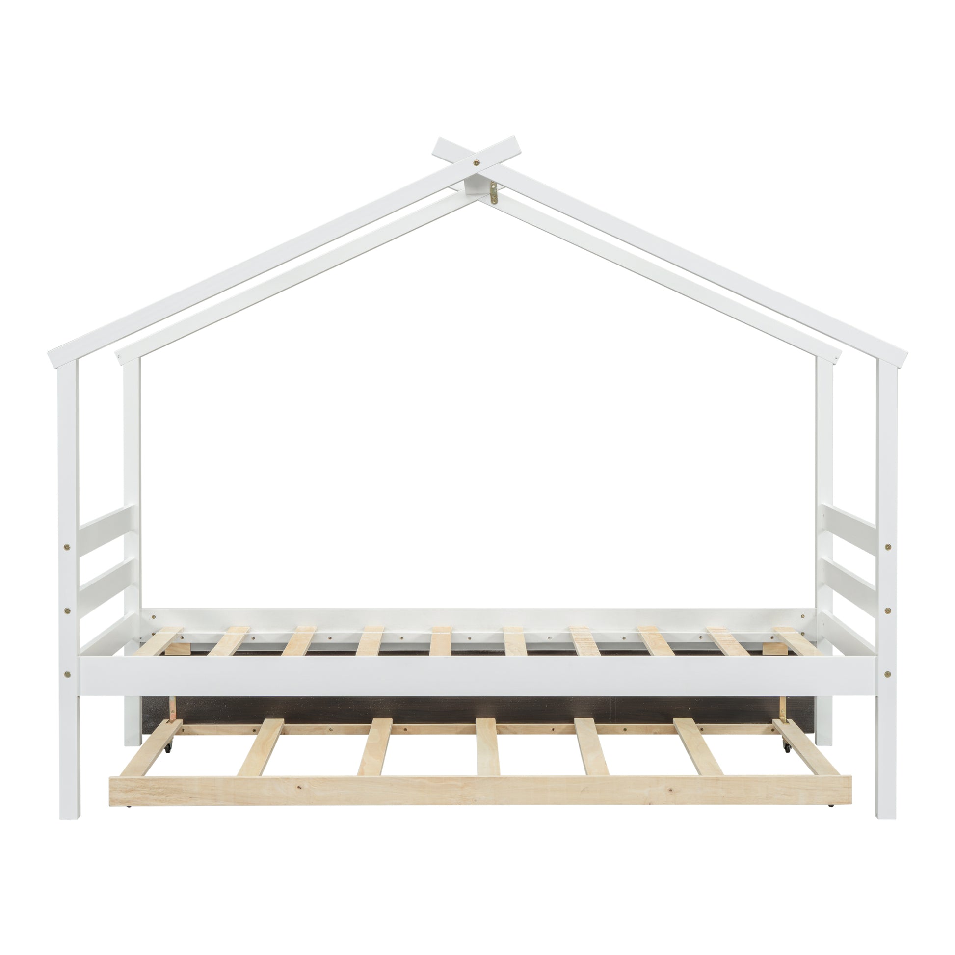 Twin Size House shaped Bed with Trundle,White twin-white-wood-bedroom-american design-pine-bed