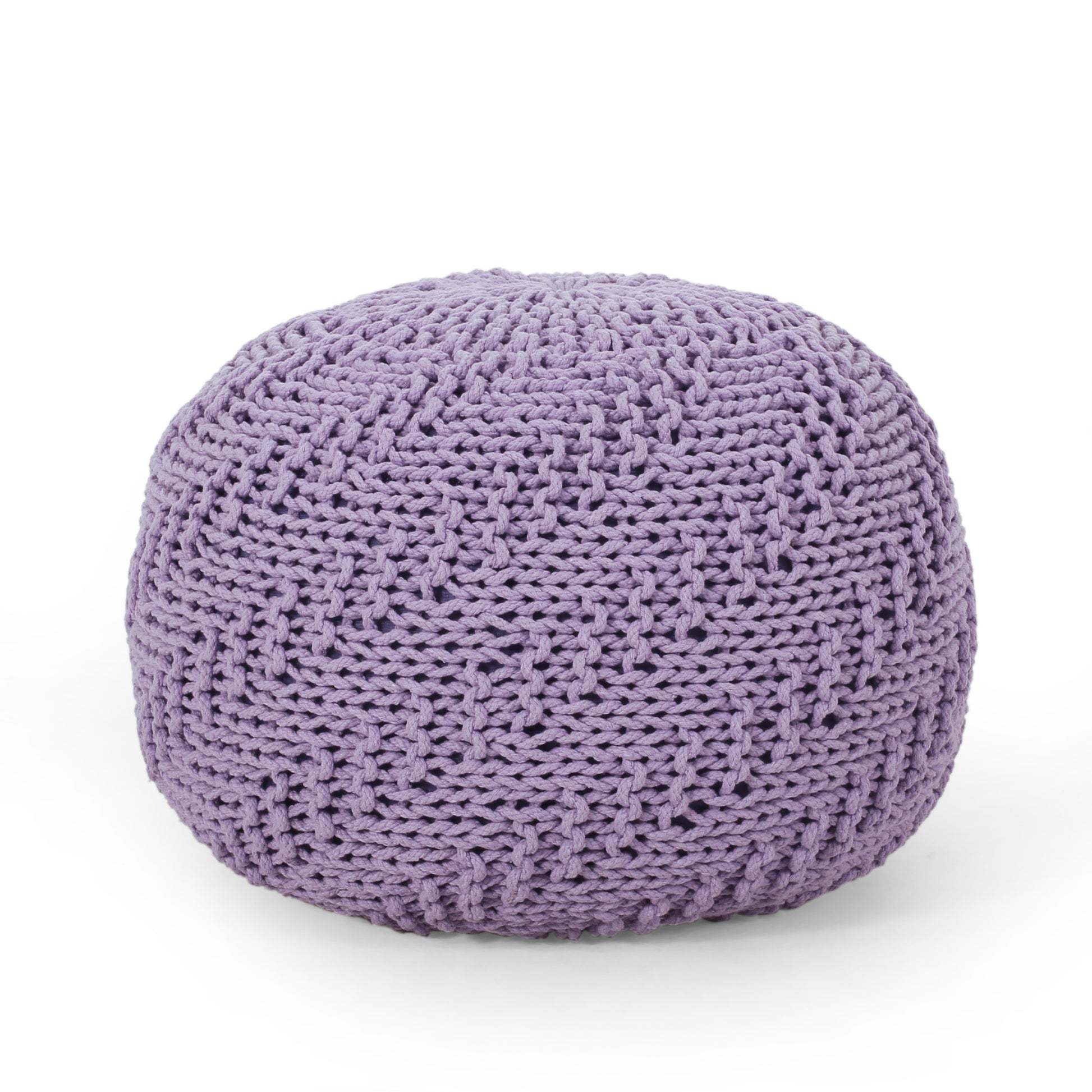 Bordeaux Knitted Cotton Round Pouf, Lavender lavender-cotton