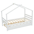 Twin Size House shaped Bed with Trundle,White twin-white-wood-bedroom-american design-pine-bed