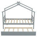 Twin Size House shaped Bed with Trundle,Grey twin-grey-wood-bedroom-american design-pine-bed