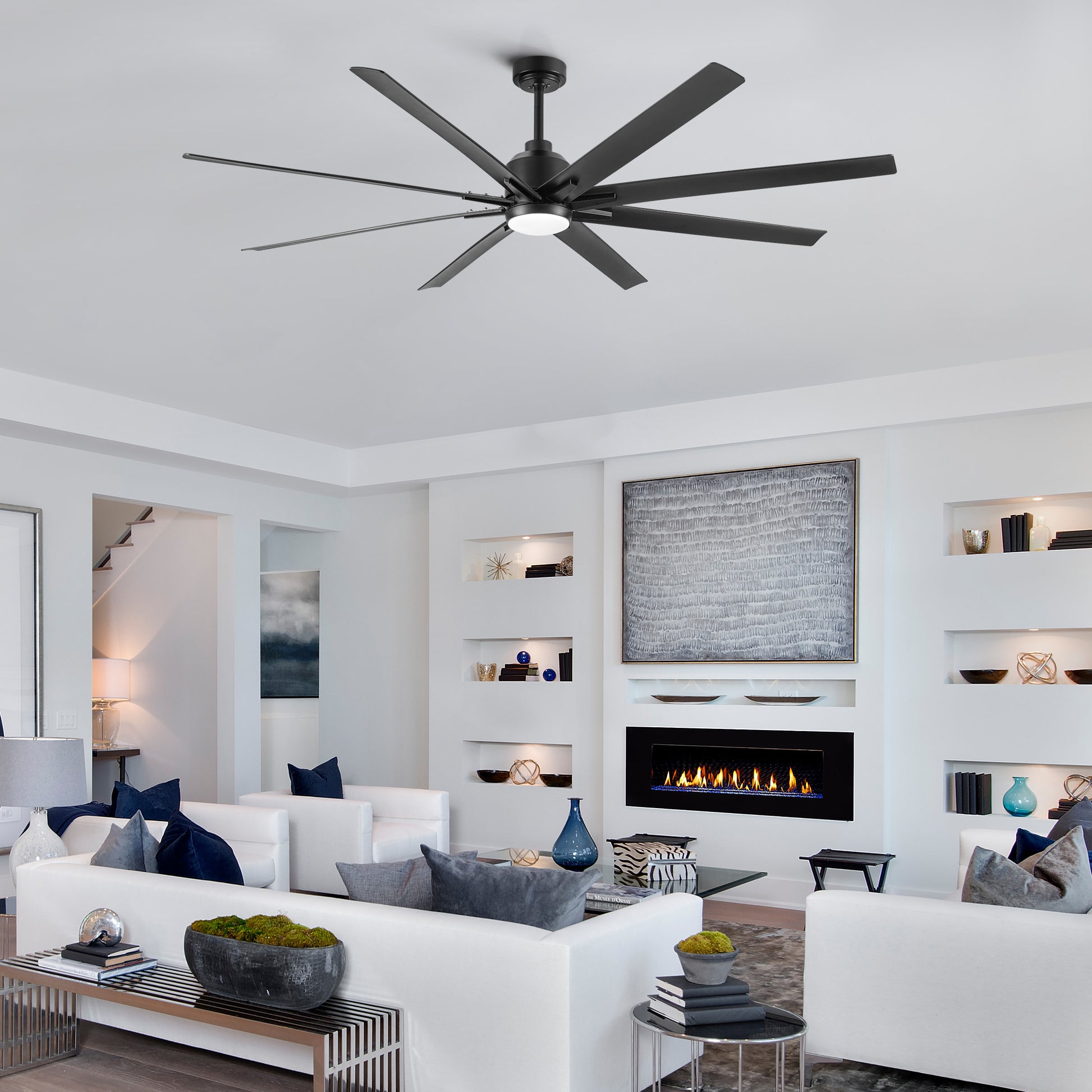 72'' Indoor Smart Black Ceiling Fan With Led