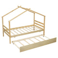 Twin Size House shaped Bed with Trundle,Natural twin-natural-wood-bedroom-american