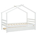 Twin Size House shaped Bed with Trundle,White twin-white-wood-bedroom-american design-pine-bed